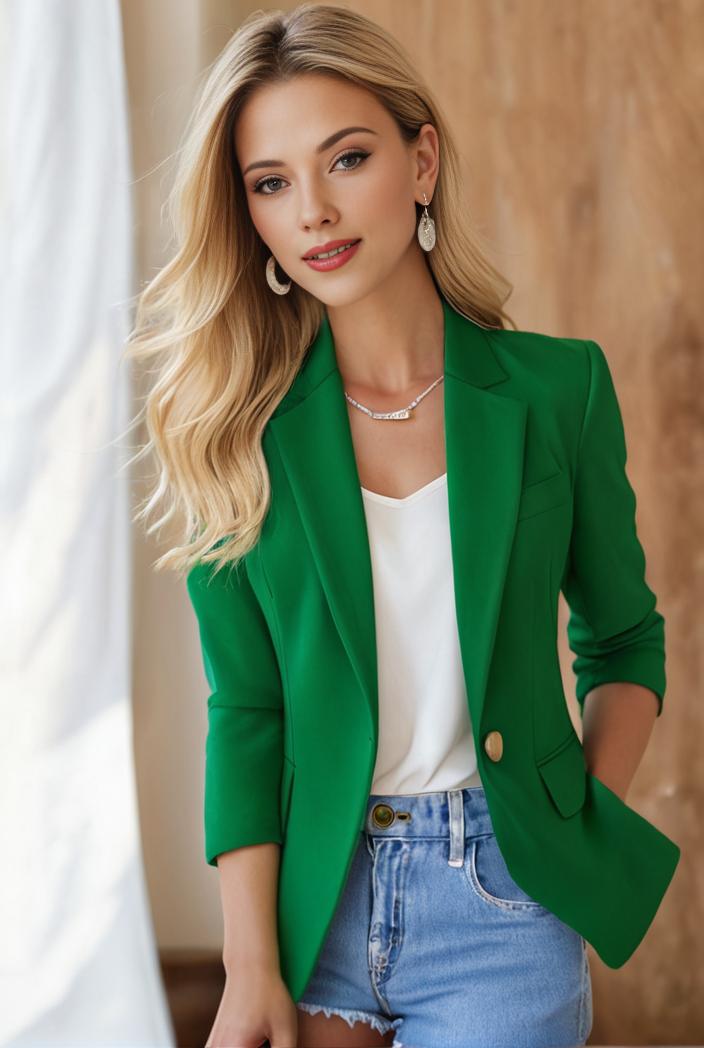 ladies solid button up blazer with long sleeves casual lapel design 108226