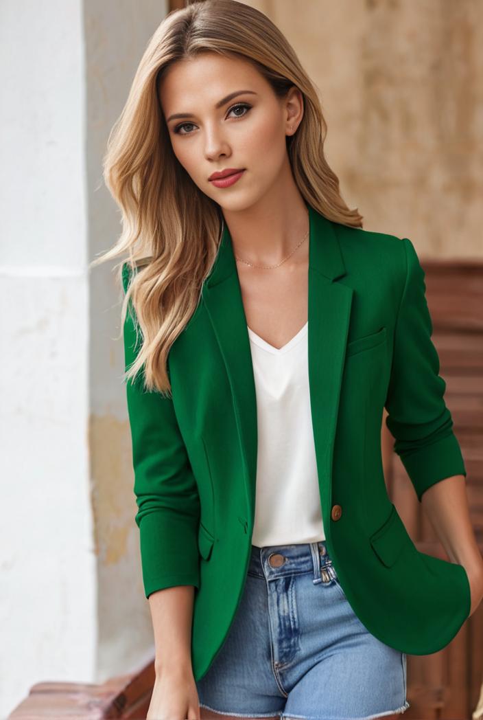 ladies solid button up blazer with long sleeves casual lapel design 108228