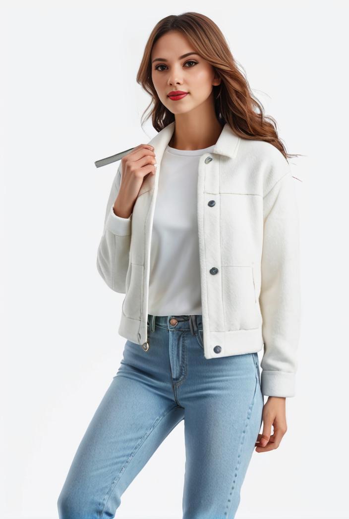 lapel denim coat with long sleeves and buttoned flap pockets stylish women s jacket 108257