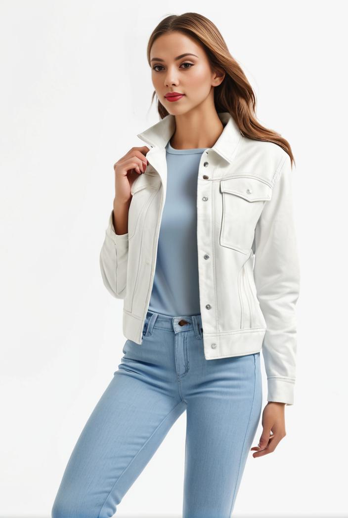 lapel denim coat with long sleeves and buttoned flap pockets stylish women s jacket 108258