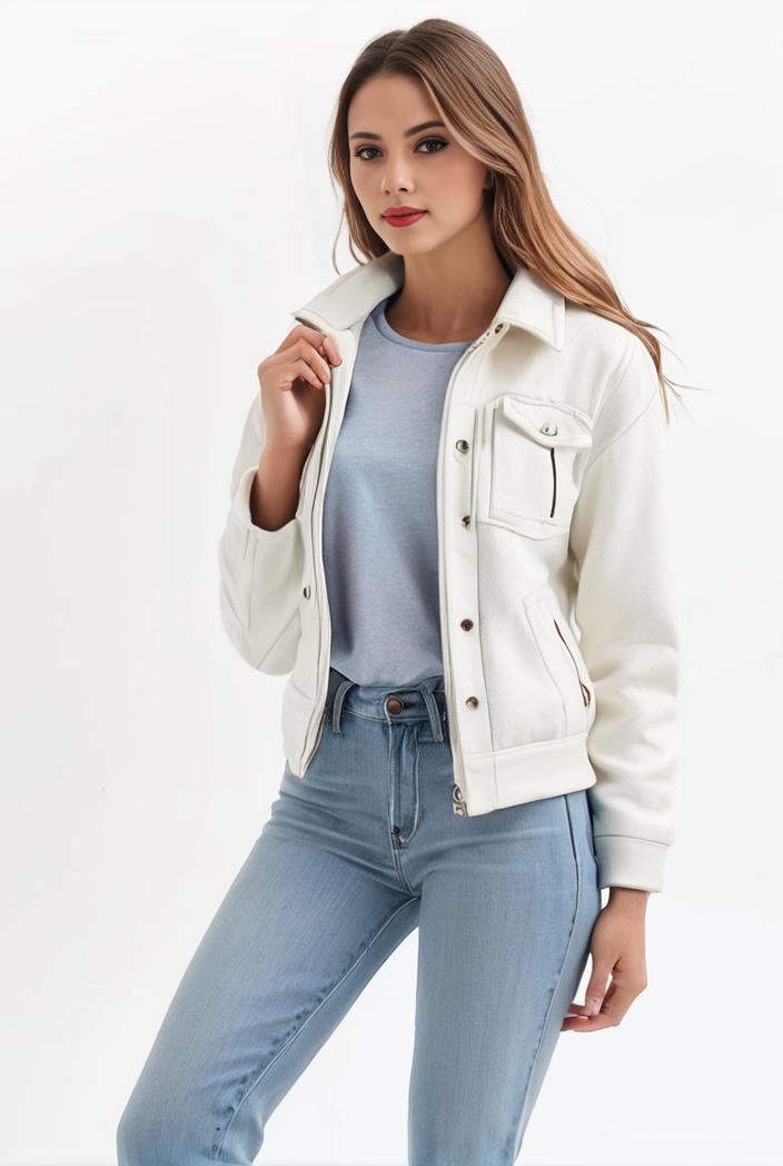 lapel denim coat with long sleeves and buttoned flap pockets stylish women s jacket 108259