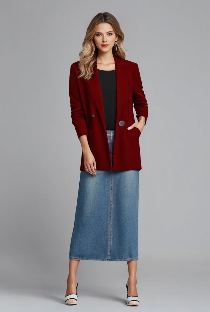 lapel neck blazer with button front stylish long sleeve jacket for office work women s apparel 108305