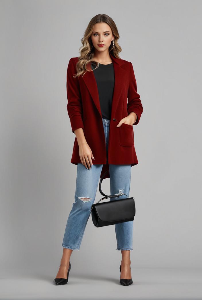 lapel neck blazer with button front stylish long sleeve jacket for office work women s apparel 108306