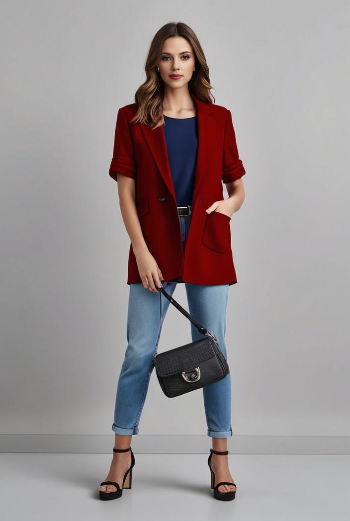 lapel neck blazer with button front stylish long sleeve jacket for office work women s apparel 108307