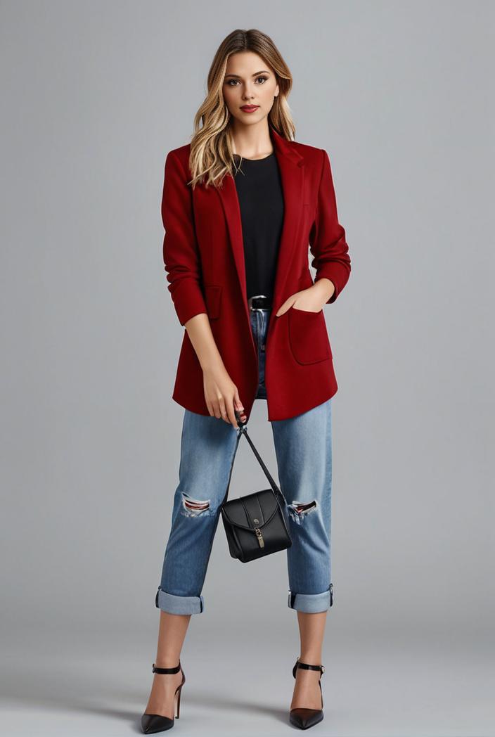 lapel neck blazer with button front stylish long sleeve jacket for office work women s apparel 108308