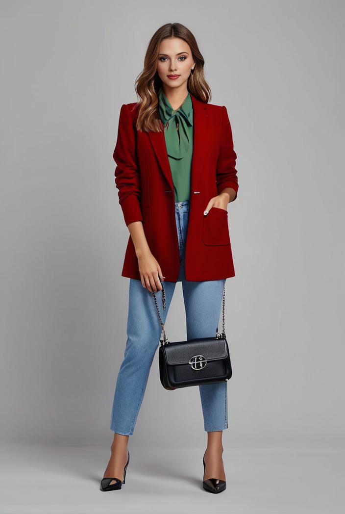 lapel neck blazer with button front stylish long sleeve jacket for office work women s apparel 108309