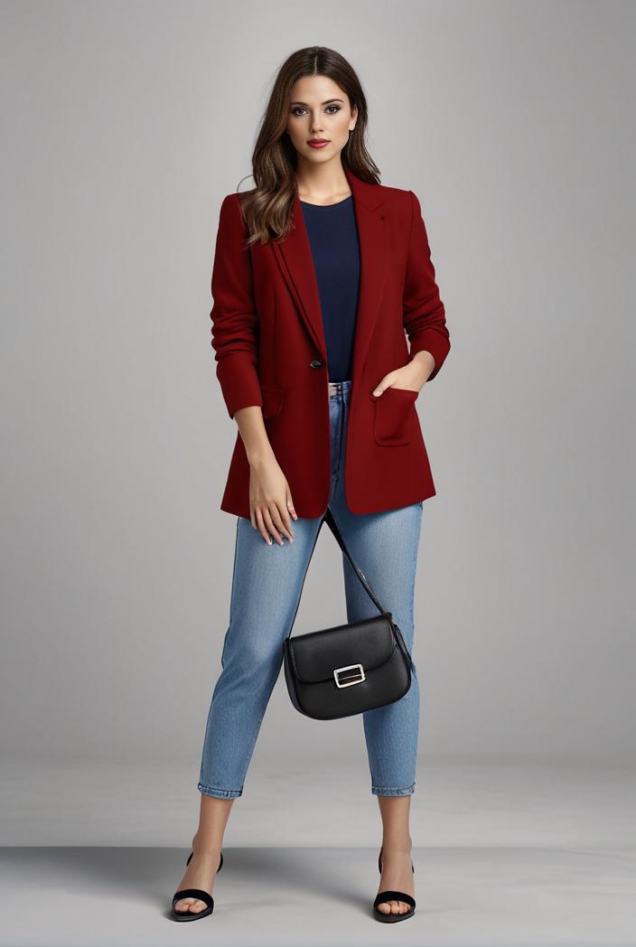lapel neck blazer with button front stylish long sleeve jacket for office work women s apparel 108310