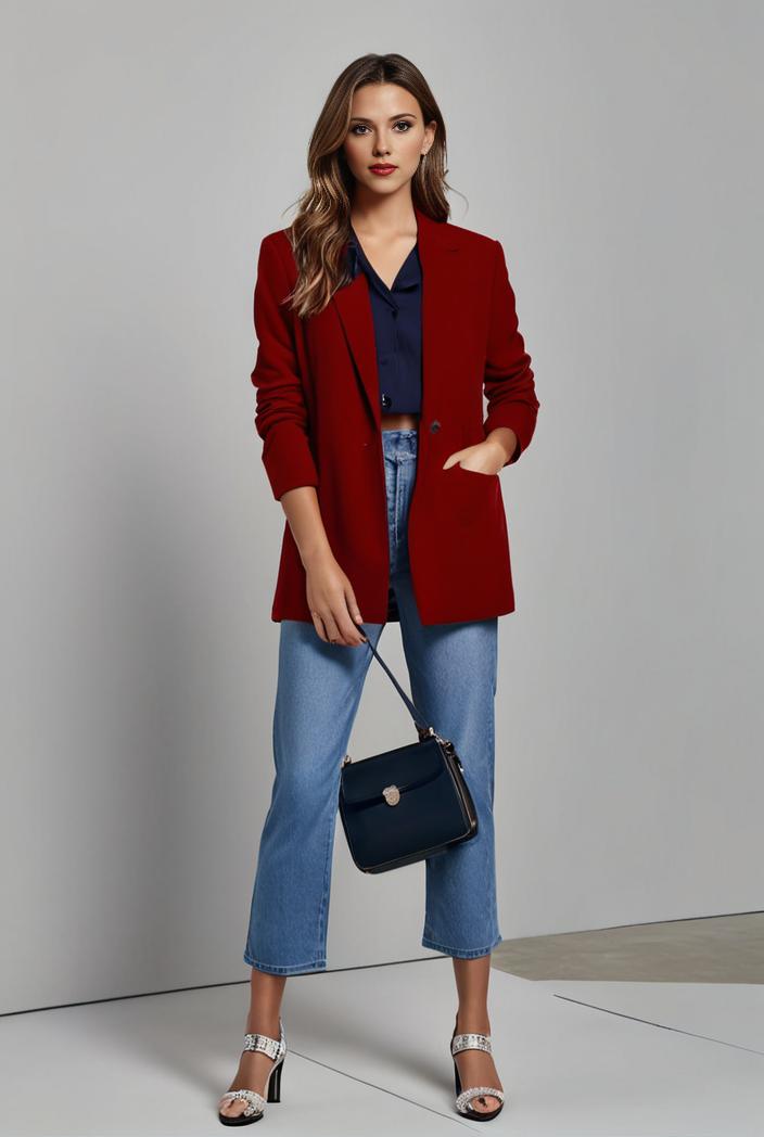 lapel neck blazer with button front stylish long sleeve jacket for office work women s apparel 108311