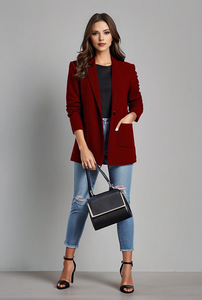 lapel neck blazer with button front stylish long sleeve jacket for office work women s apparel 108312