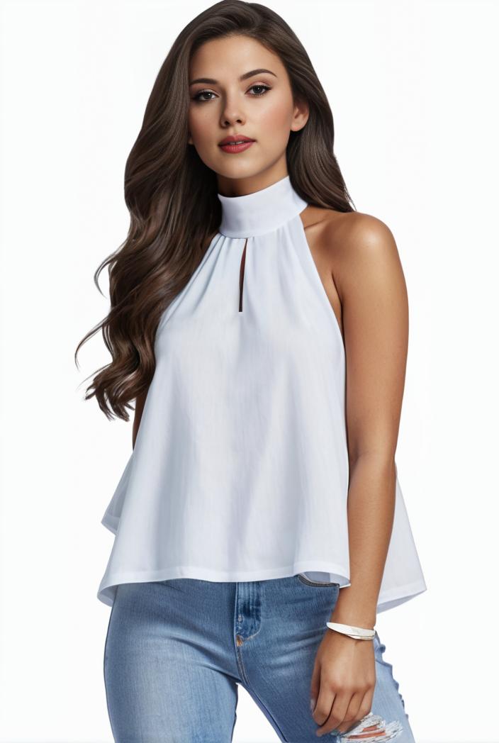 mock neck ruched ruffles sleeveless casual top 134937