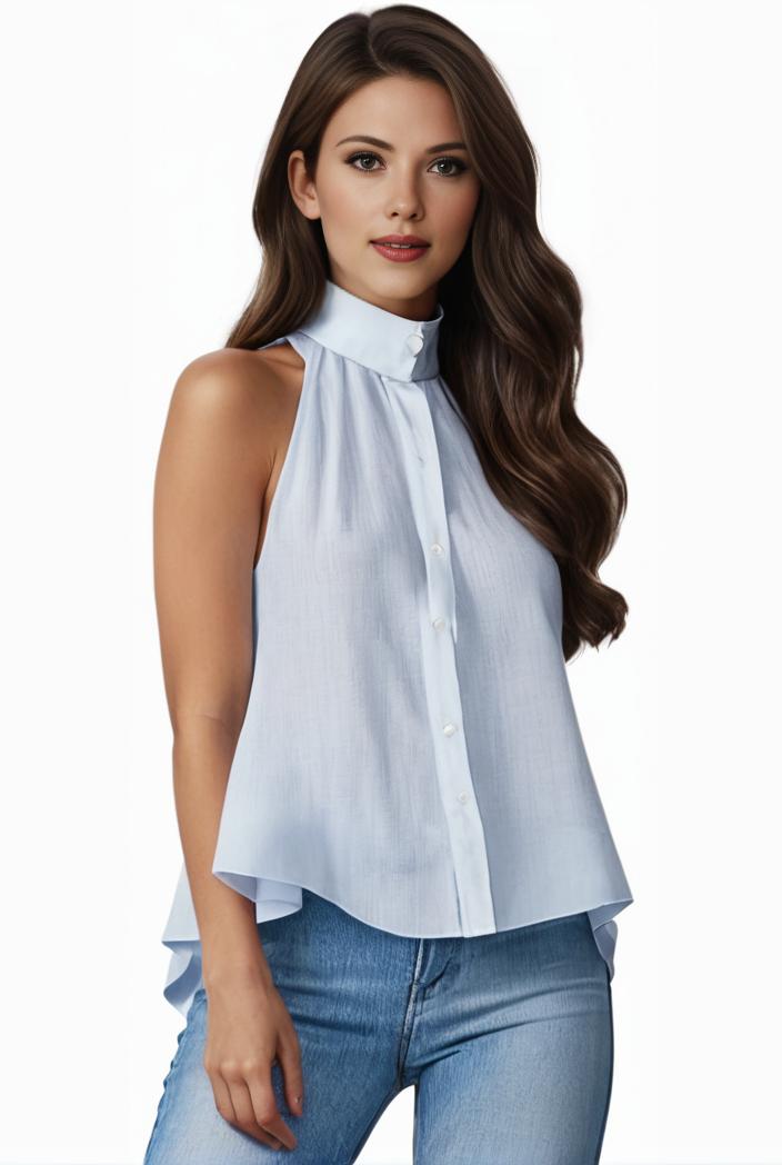 mock neck ruched ruffles sleeveless casual top 134942