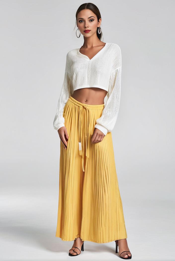 pleated high waist commuting temperament maxi dress 135497