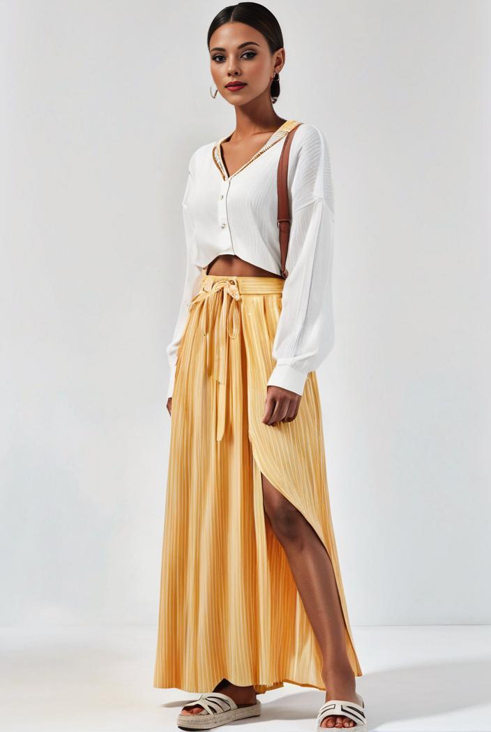 pleated high waist commuting temperament maxi dress 135495