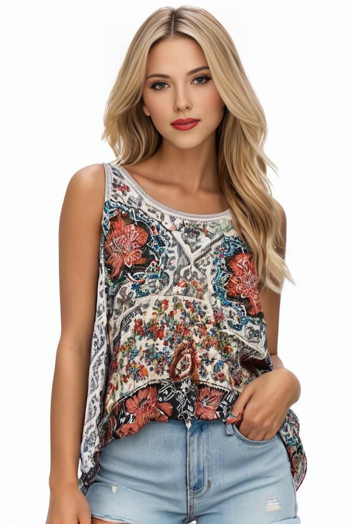plus size boho tank top women s plus paisley print square neck medium stretch ruched tank top 137502