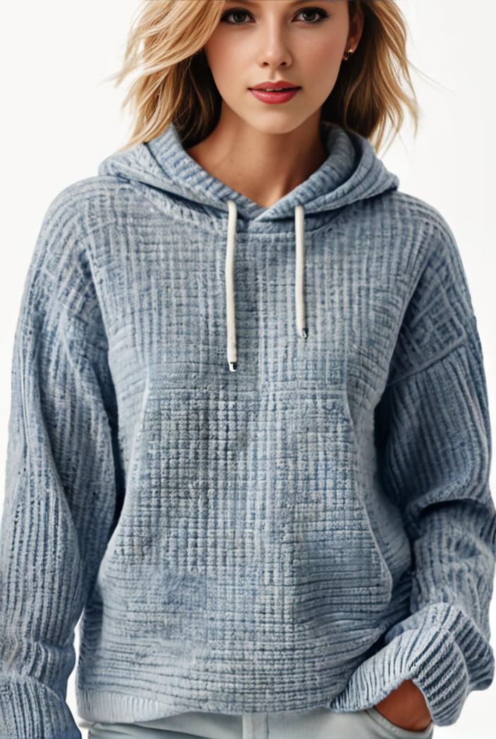 plus size casual sweatshirt women s plus solid waffle long sleeve drawstring hooded pullover sweatshirt with kangaroo pockets casual tops for fall winter women s clothing 138038