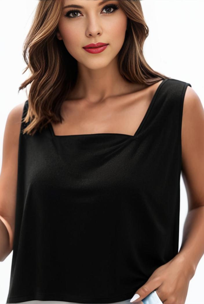 plus size casual tank top women s plus solid square neck slight stretch pleated tank top 138294