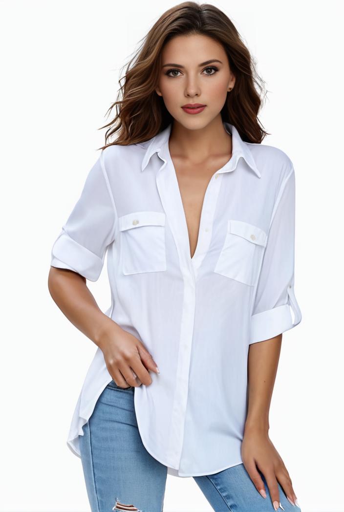 plus size formal shirt women s plus plain long sleeve turn down collar button up workwear shirt 139930