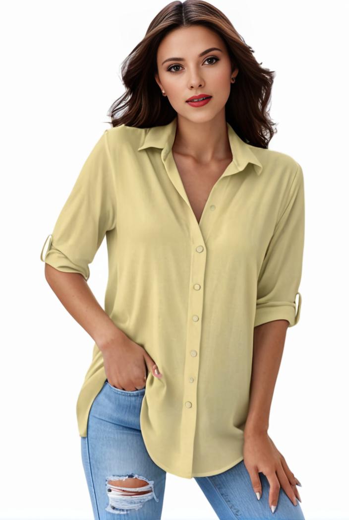 plus size formal shirt women s plus plain long sleeve turn down collar button up workwear shirt 139939