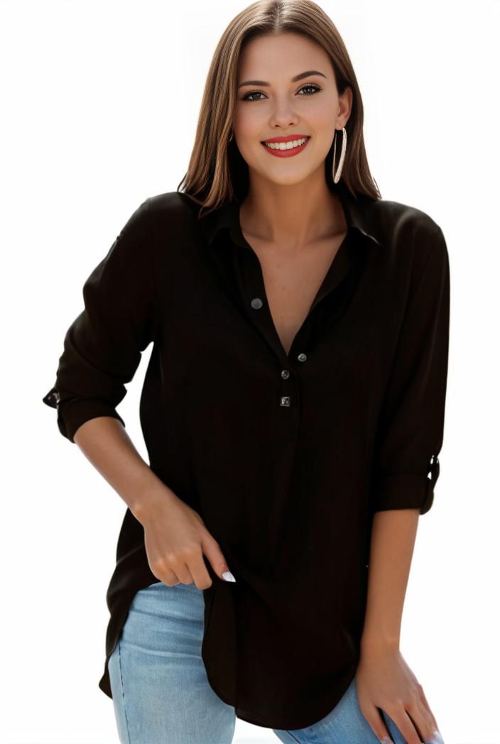 plus size formal shirt women s plus plain long sleeve turn down collar button up workwear shirt 139949
