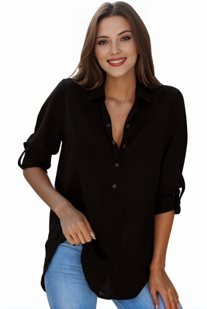 plus size formal shirt women s plus plain long sleeve turn down collar button up workwear shirt 139951