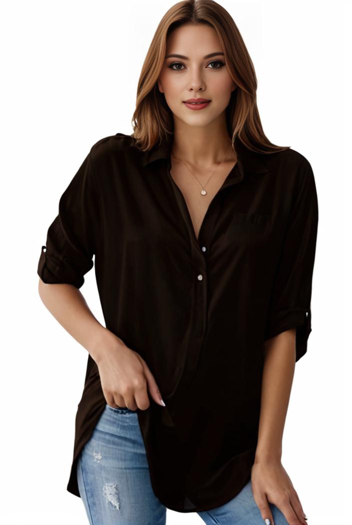 plus size formal shirt women s plus plain long sleeve turn down collar button up workwear shirt 139954