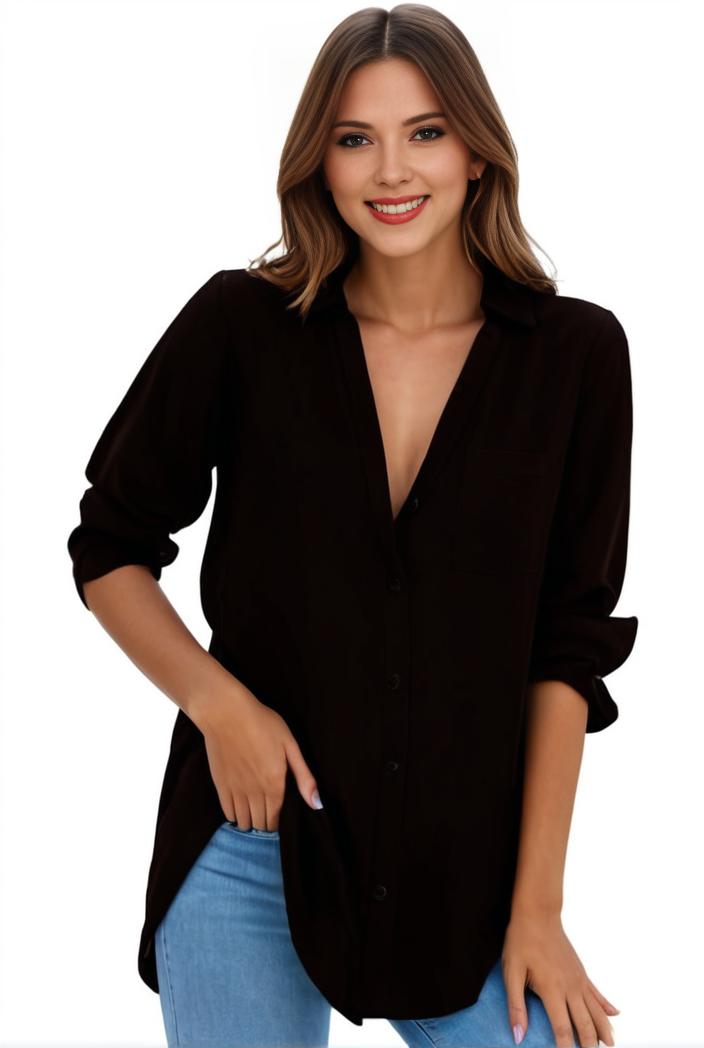plus size formal shirt women s plus plain long sleeve turn down collar button up workwear shirt 139952