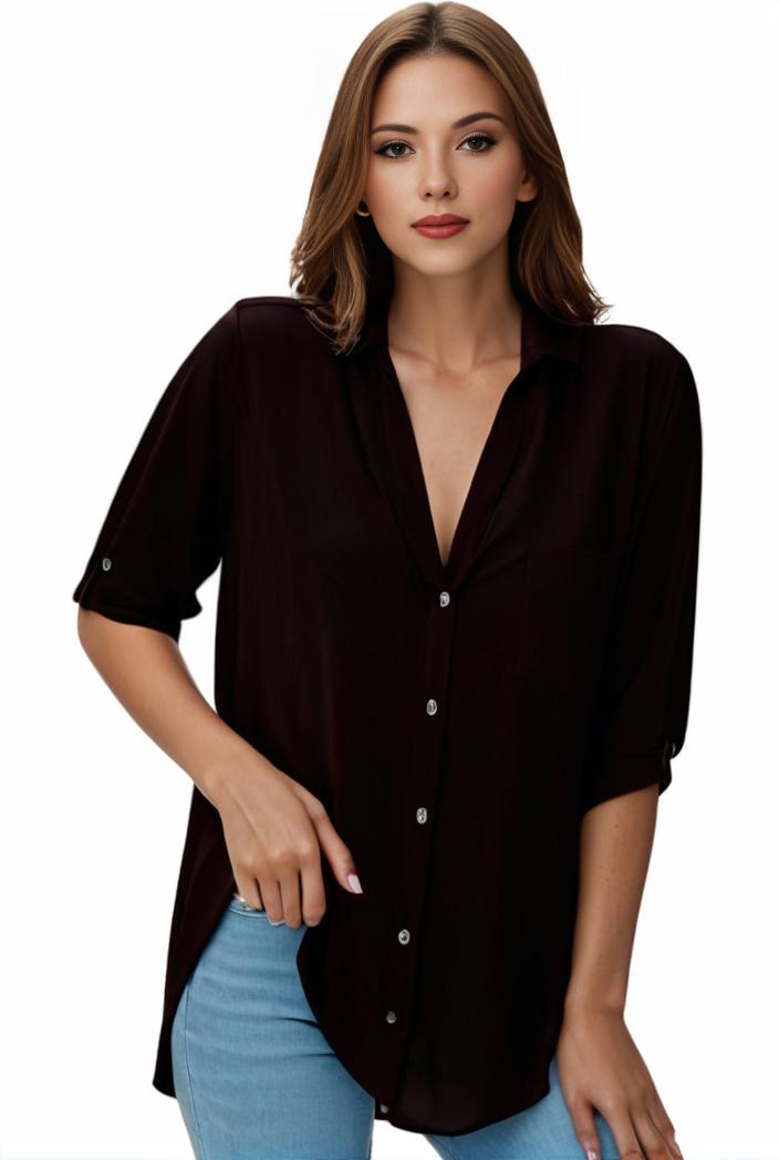 plus size formal shirt women s plus plain long sleeve turn down collar button up workwear shirt 139953