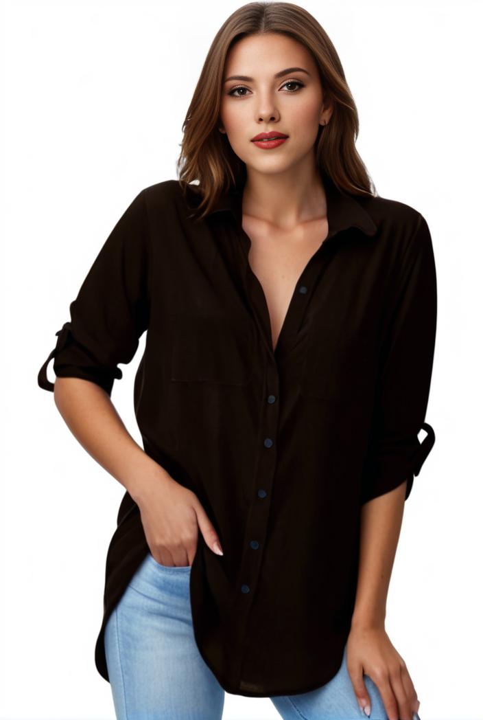 plus size formal shirt women s plus plain long sleeve turn down collar button up workwear shirt 139955