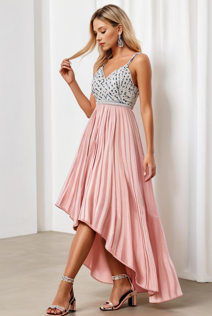 sequin bodice tulle high low evening dress with ribbon waist 144717