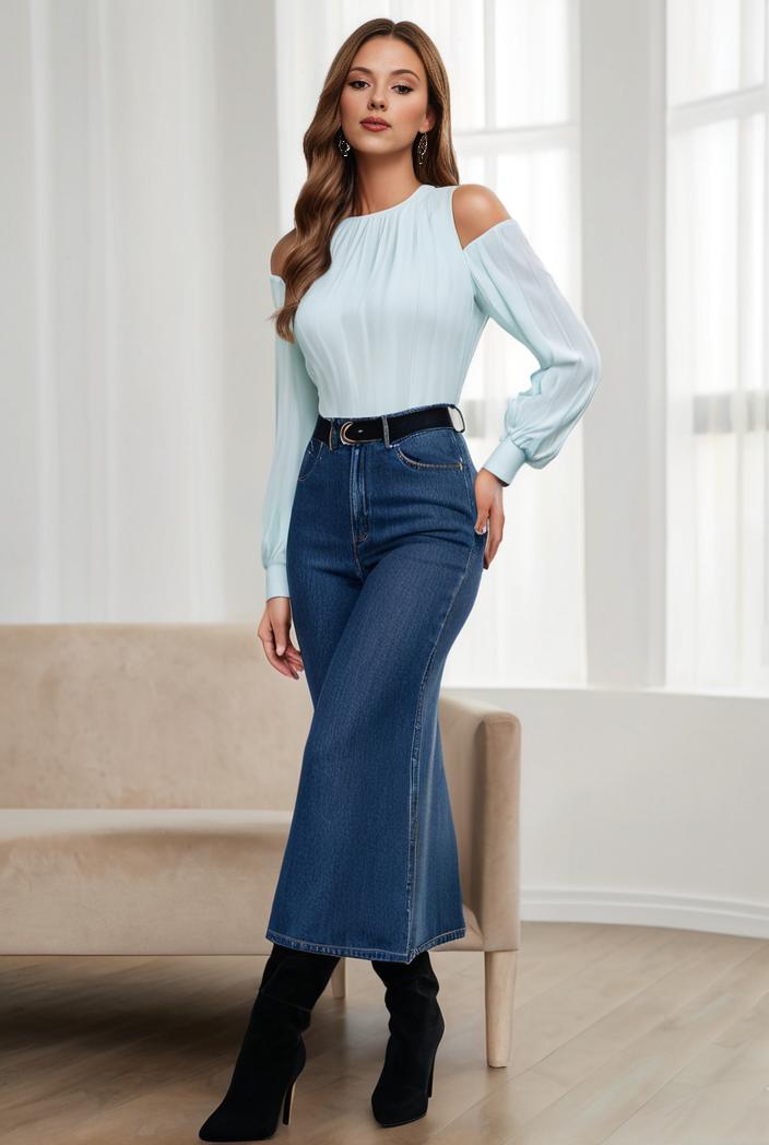 mermaid denim skirt with slant pockets stretch high waist women s denim midi skirt 109699