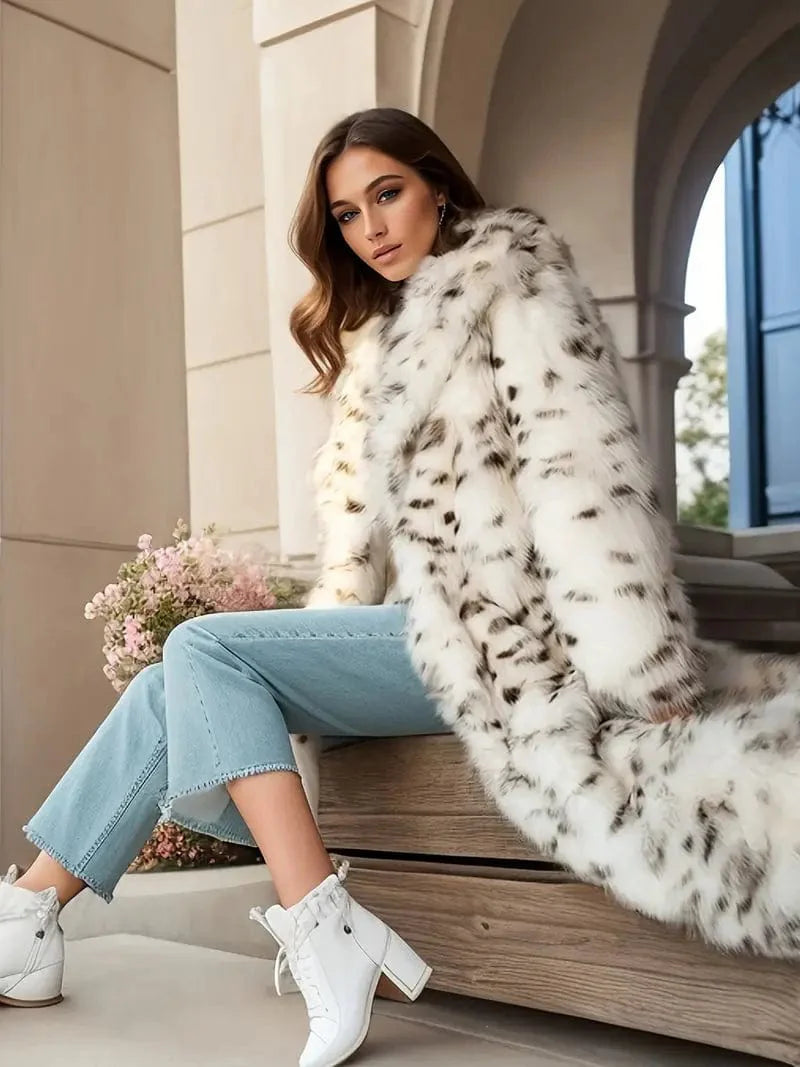 Open Front Faux Fur Coat, Stylish Long Sleeve Winter Jacket, Women's Outerwear