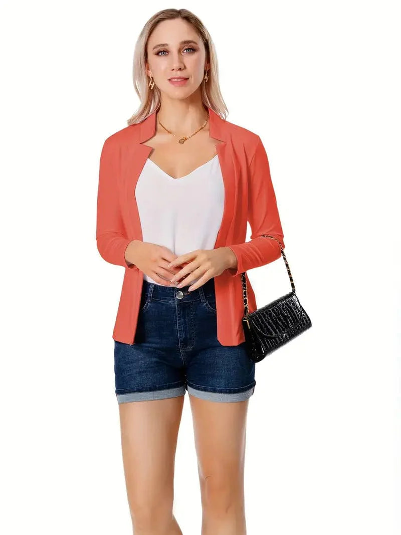 Women's Solid Open Front Blazer with Long Sleeves for Office Wear