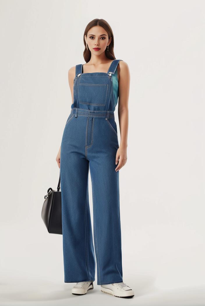 relaxed fit blue denim romper with slant pockets distressed denim coverall stylish women s denim outfit 111873