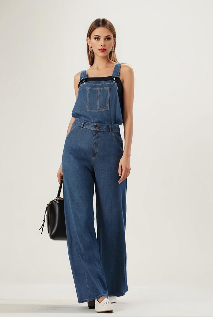 relaxed fit blue denim romper with slant pockets distressed denim coverall stylish women s denim outfit 111875