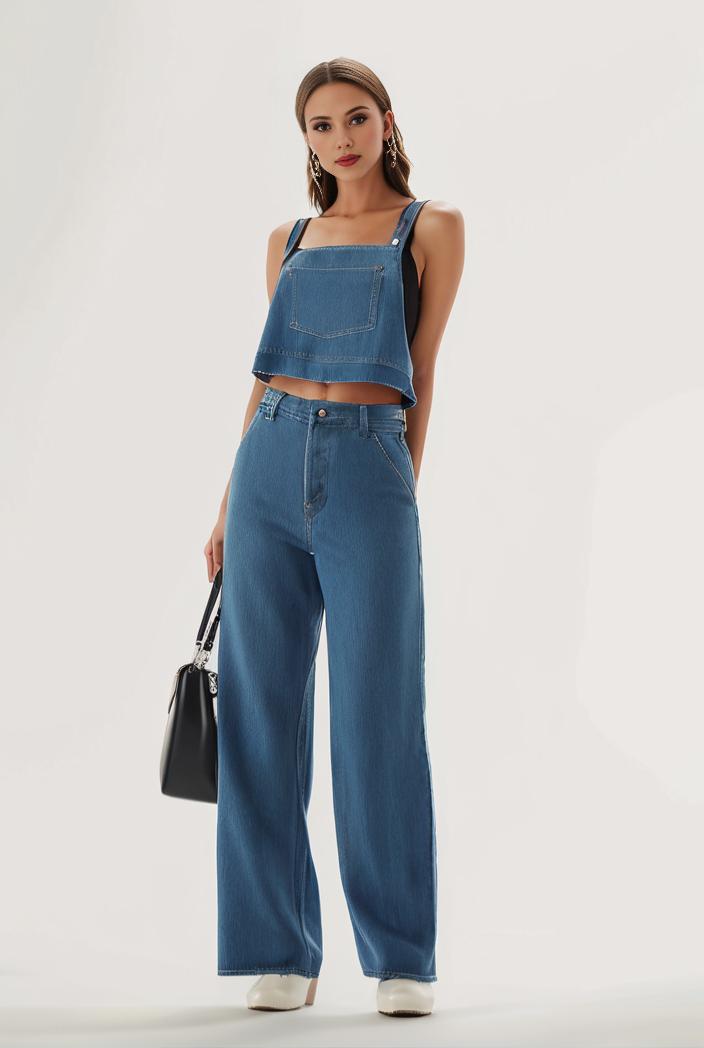 relaxed fit blue denim romper with slant pockets distressed denim coverall stylish women s denim outfit 111881