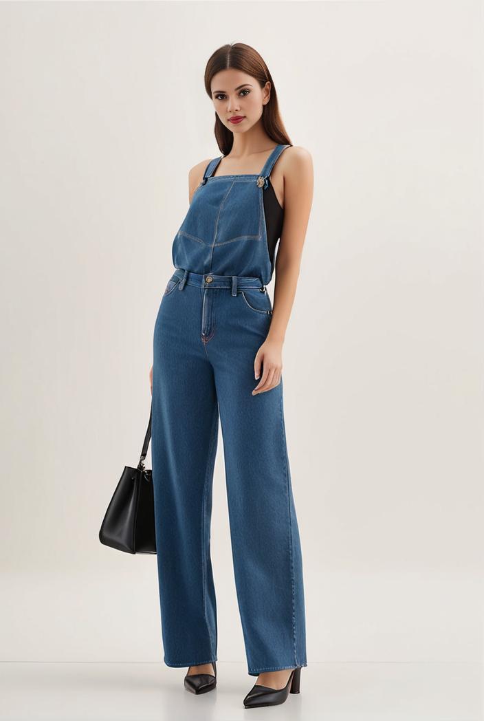 relaxed fit blue denim romper with slant pockets distressed denim coverall stylish women s denim outfit 111882