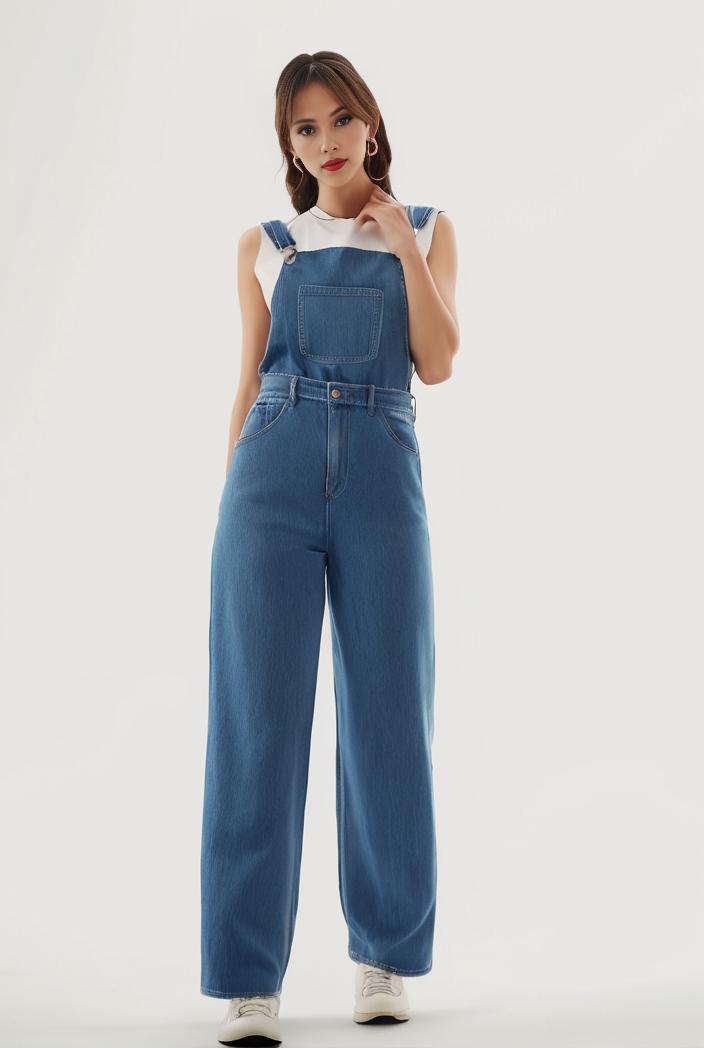 relaxed fit blue denim romper with slant pockets distressed denim coverall stylish women s denim outfit 111897