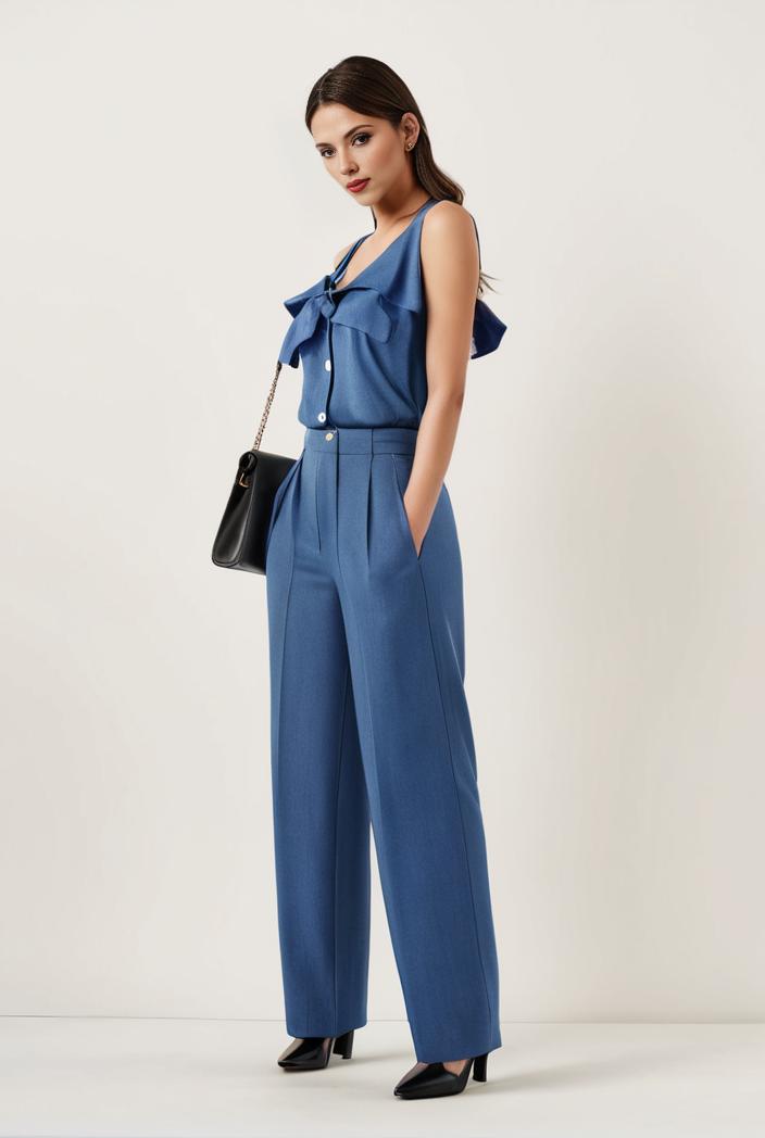 relaxed fit blue denim romper with slant pockets distressed denim coverall stylish women s denim outfit 111909