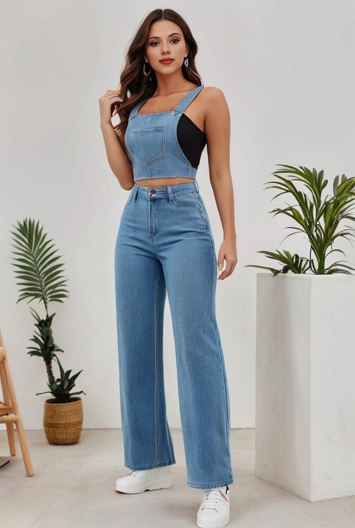 relaxed fit denim jumpsuit with slant pockets non elastic washed denim overalls women s denim apparel 111912