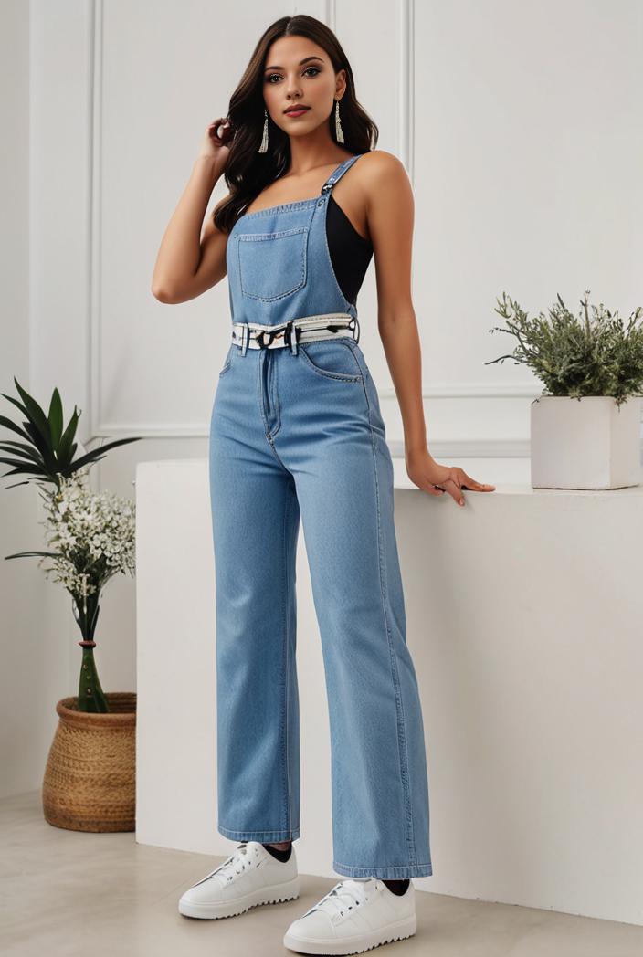 relaxed fit denim jumpsuit with slant pockets non elastic washed denim overalls women s denim apparel 111914