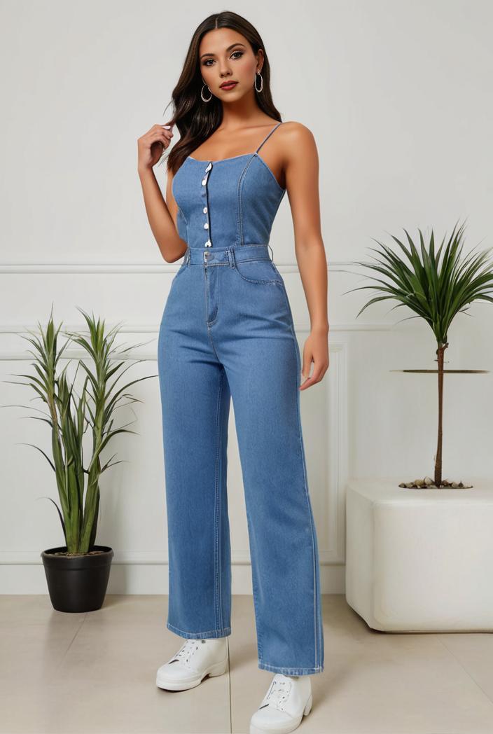 relaxed fit denim jumpsuit with slant pockets non elastic washed denim overalls women s denim apparel 111918