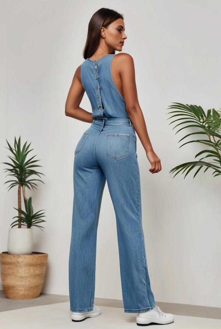 relaxed fit denim jumpsuit with slant pockets non elastic washed denim overalls women s denim apparel 111928