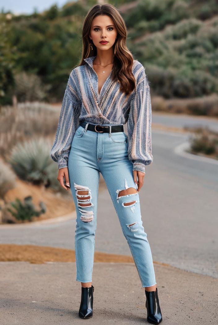 ripped light blue skinny jeans with frayed distressed legs 112496