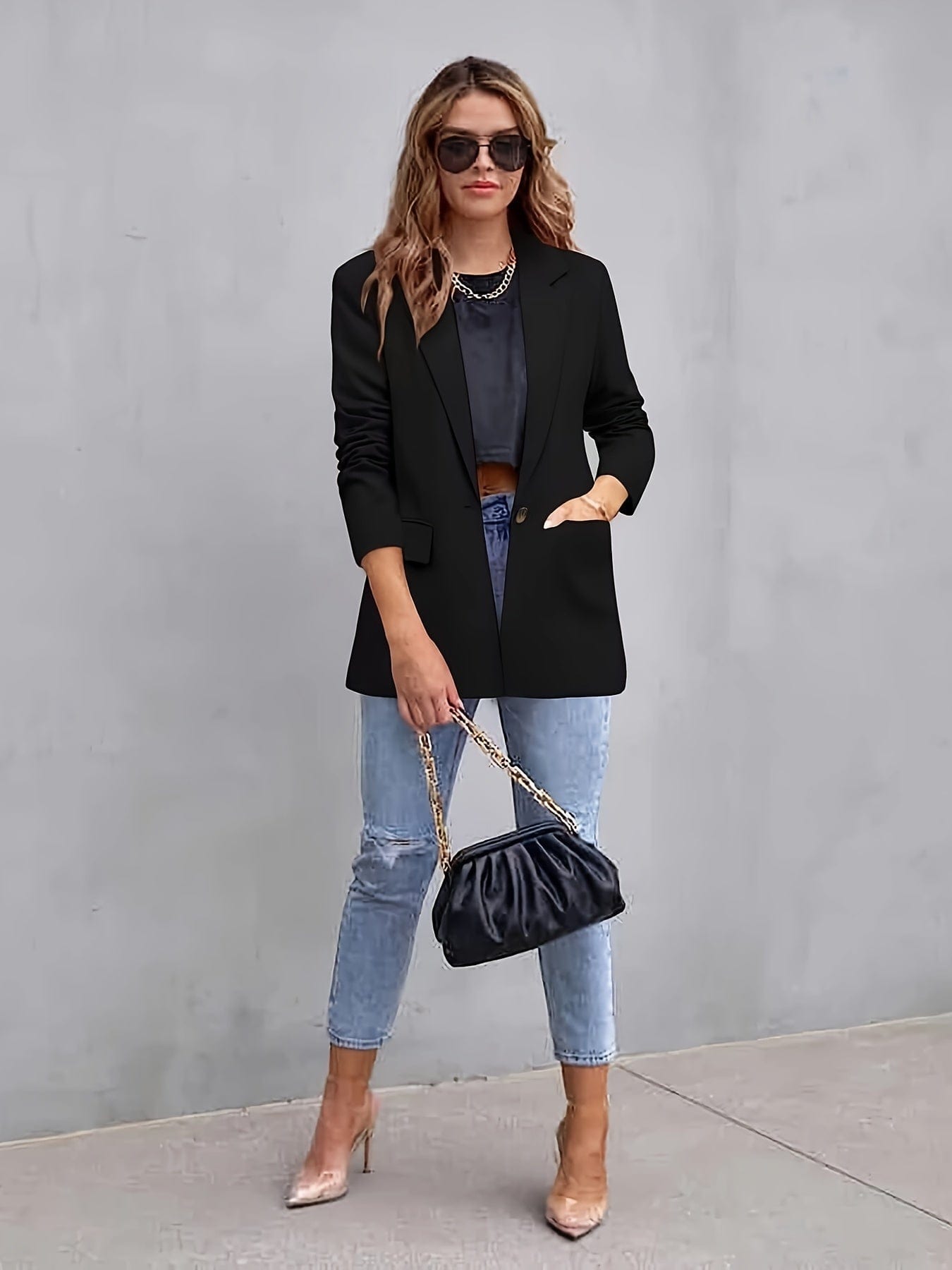 Office Work Lapel Stylish Button Front Blazer