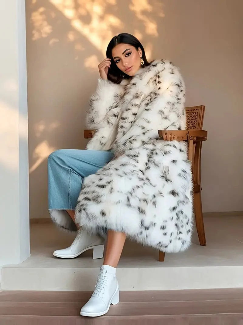 Open Front Faux Fur Coat, Stylish Long Sleeve Winter Jacket, Women's Outerwear