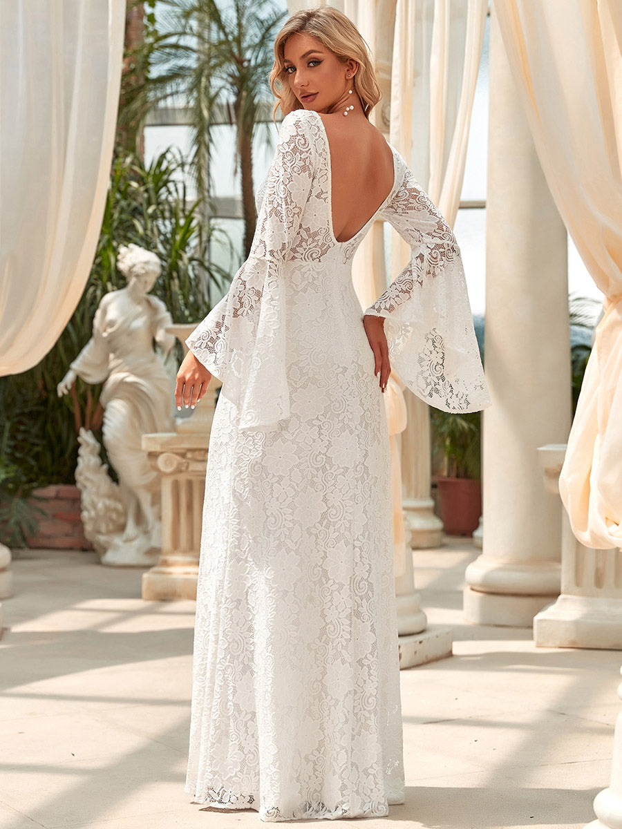A-Line Wedding Dress with Round Neck and Bat-Wing Sleeves