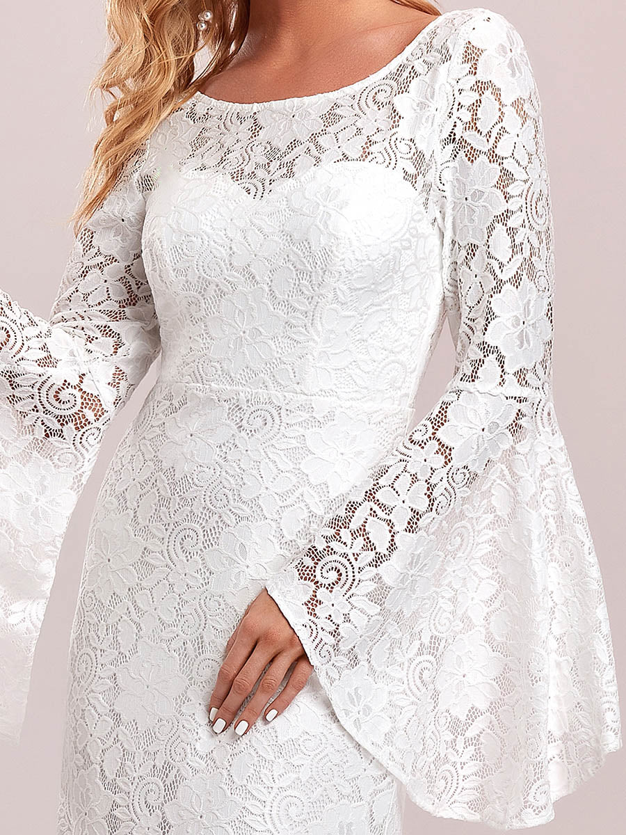 A-Line Wedding Dress with Round Neck and Bat-Wing Sleeves
