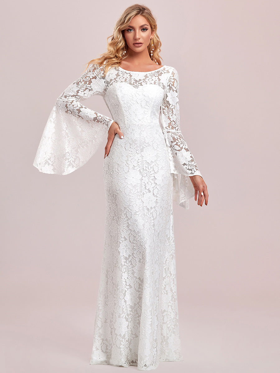 A-Line Wedding Dress with Round Neck and Bat-Wing Sleeves