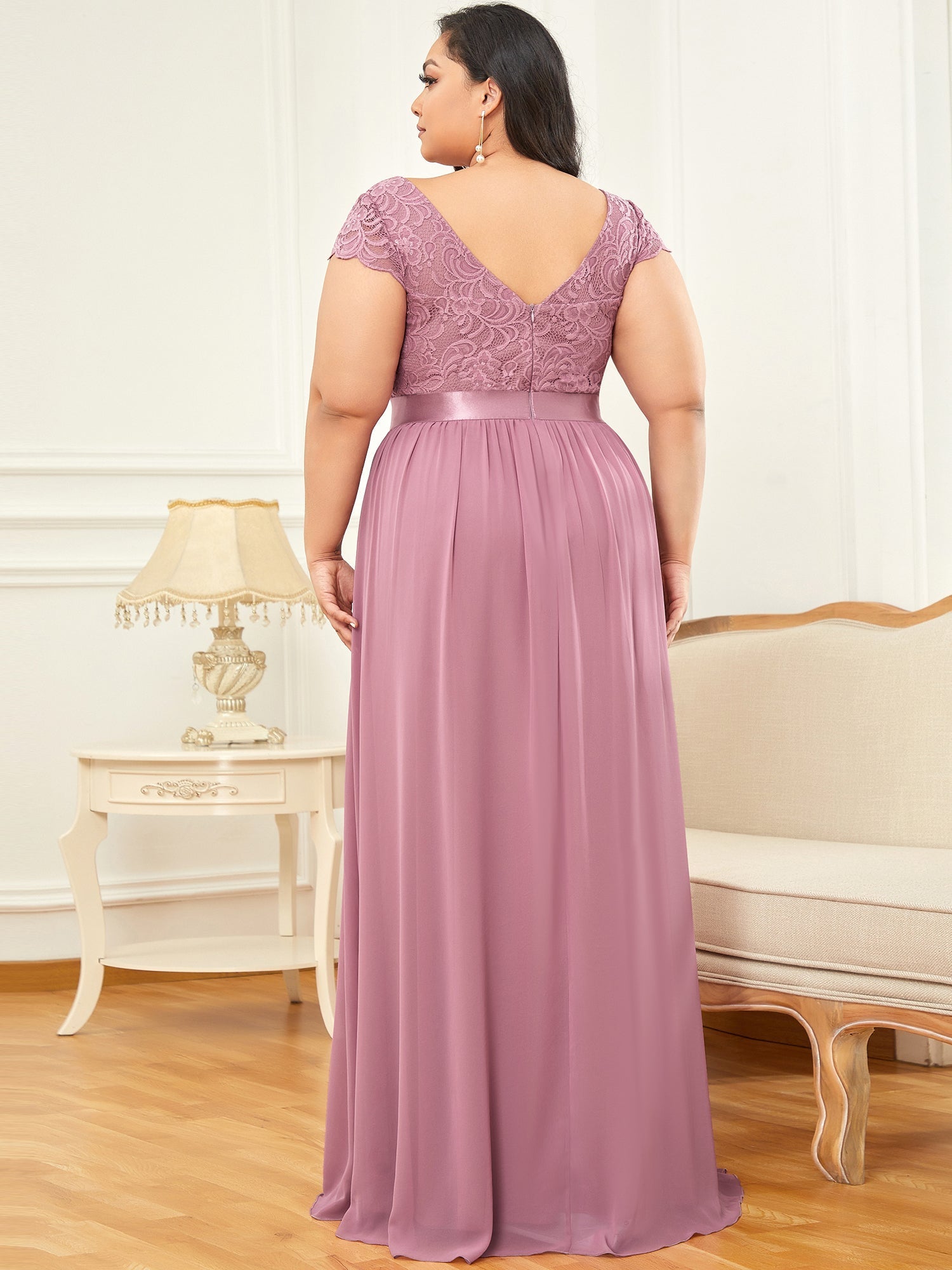 A-line Deep V-neck Bridesmaid Dress with Sleeves