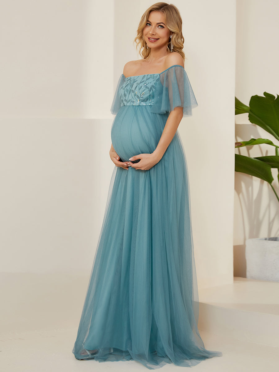 Off-the-Shoulder A-Line Maternity Gown